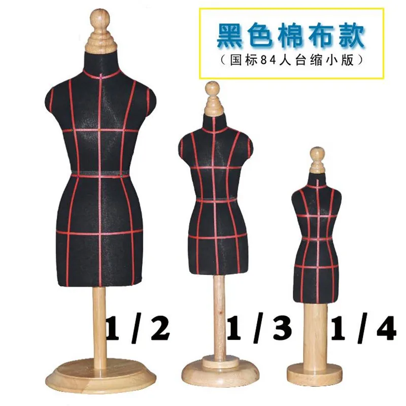 

Black Sewing Jewellery Mannequin for Women, Mini 1:4 Scale Teaching Tailor Wood, Manikin Disk Base, Can Pin C416, Professional