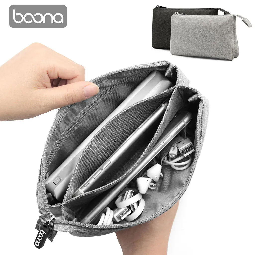 BOONA Oxford Dual Electronic Accessories Bag Cable Cord USB Hard Drive Organizer Bag Portable Power Bank Storage Case