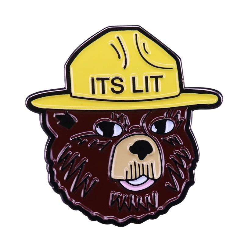 Its Lit-broche Smokey the Bear, alfileres de insignia de mascota ambiental marrón, solo se puede prevenir fuegos salvajes, alfiler para sombrero
