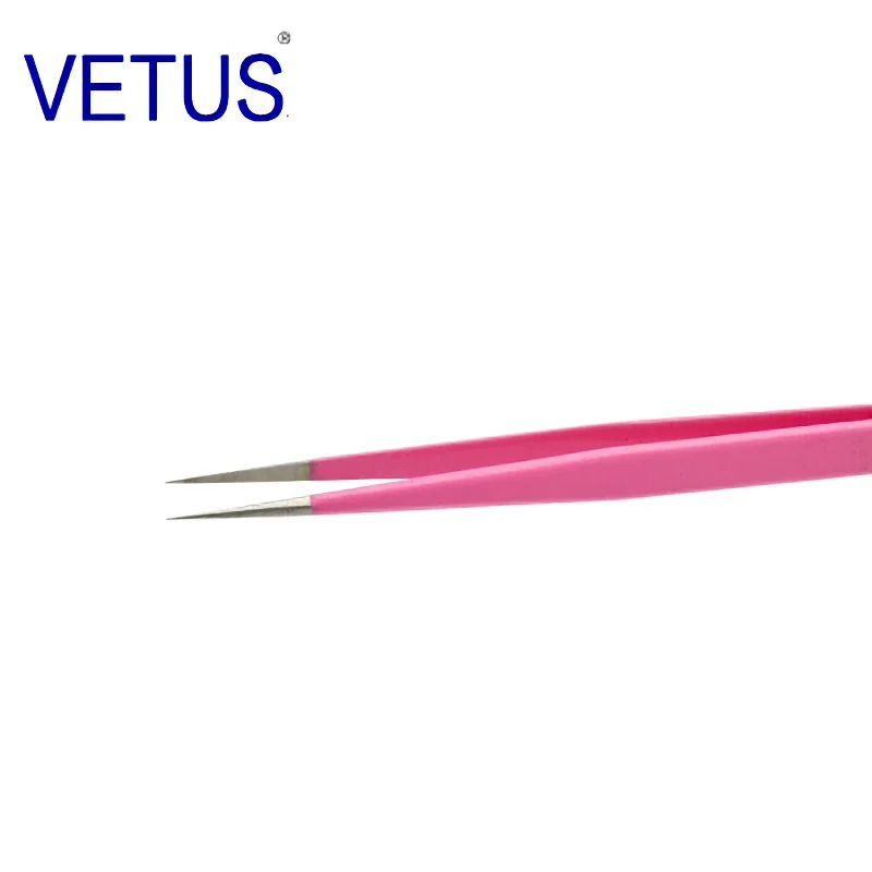 VETUS-Pinzas antiácidas para Injerto de pestañas, pinzas rosas para CS-11, antialcalinas, resistentes a la corrosión, ESD, antiestáticas, herramienta de floración