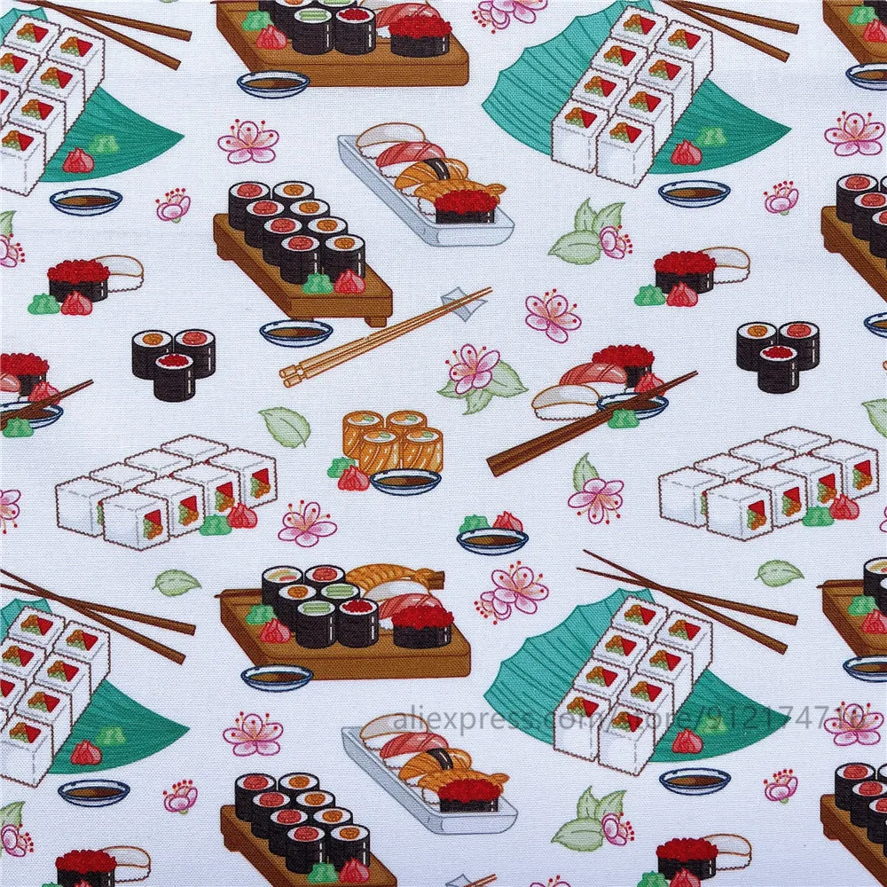 50x110cm Cartoon SAKURA Sushi cotton fabric Patchwork Sewing Quilting diy shirt clothing child handmade patchwork Material