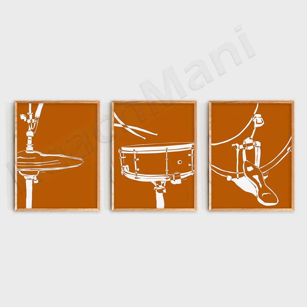 Drum Set Wall Art, Drums Poster, Minimalist Terra Cotta Tenne Digital Art Print, Music Room Decor, Music Studio Decor