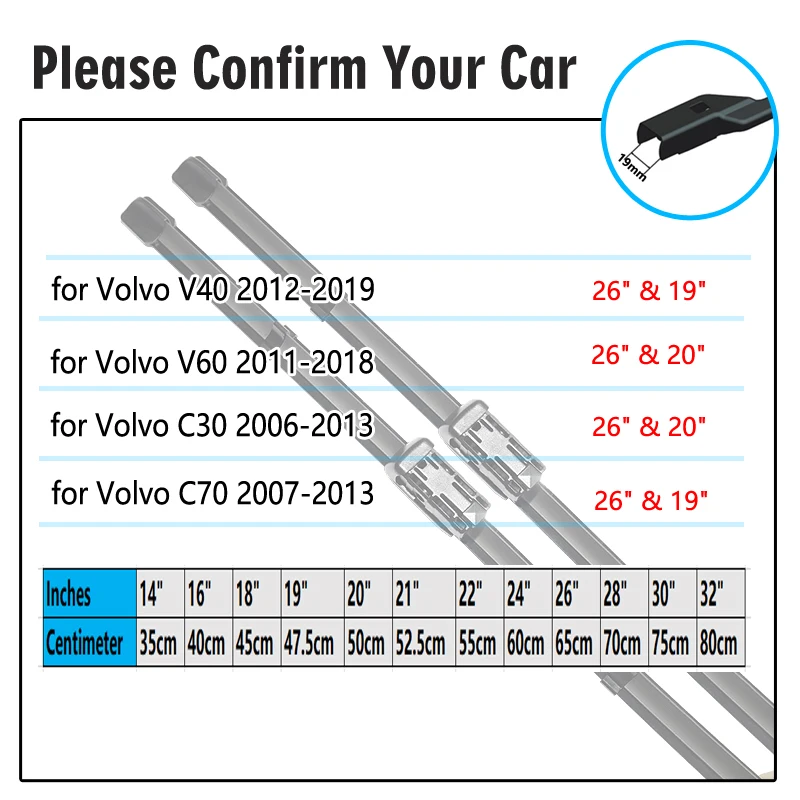 Car Wiper Blades for VOLVO XC60 XC70 S40 S60 S80 V40 V60 C30 C70 Front Windscreen Windshield Wipers Car Accessories 19\