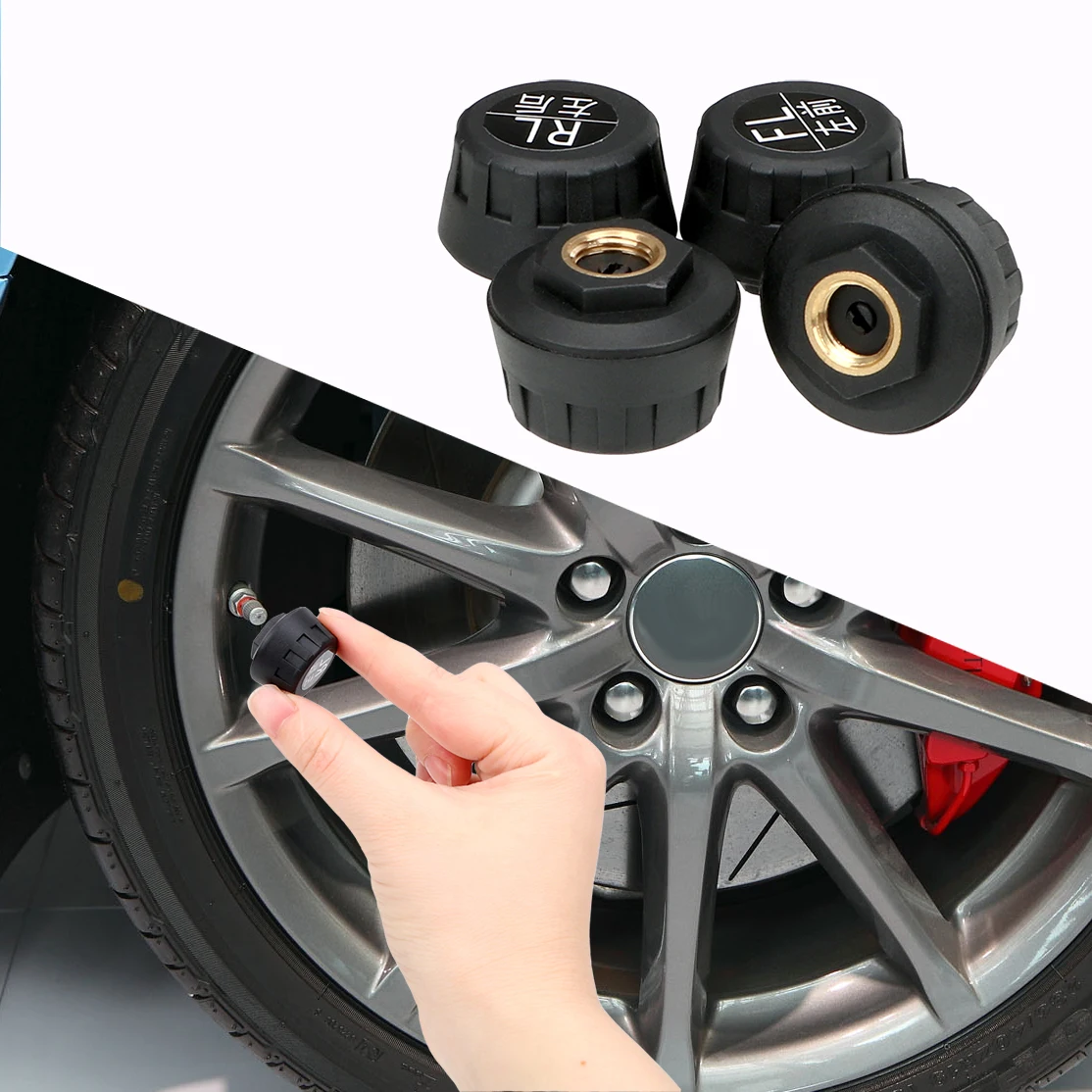 Car TPMS Tyre Pressure Monitoring System Solar Power Digital LCD Display Auto Security Alarm Systems Pressure External Sensor