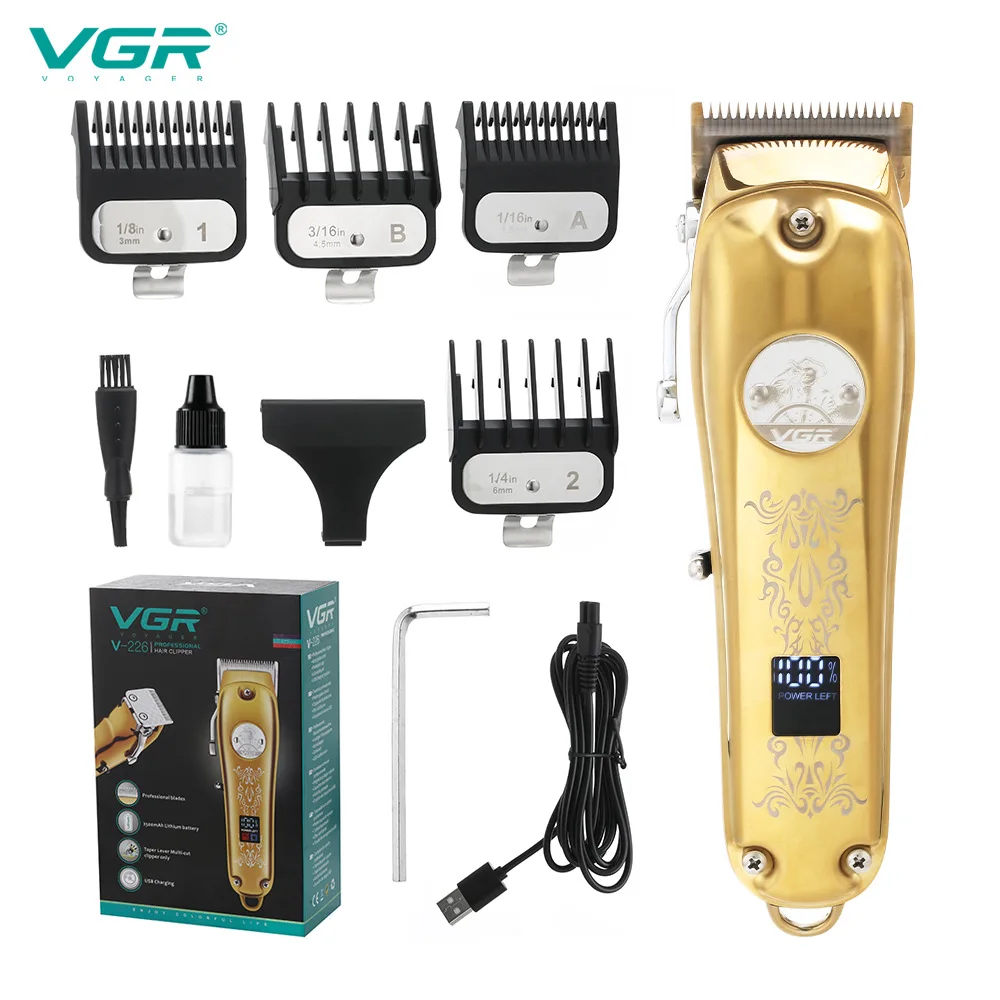 VGR 226 tagliacapelli professionale ricaricabile cura personale Trimmer elettrico in metallo per uomo Salon LCD USB Reduction Barber V-226