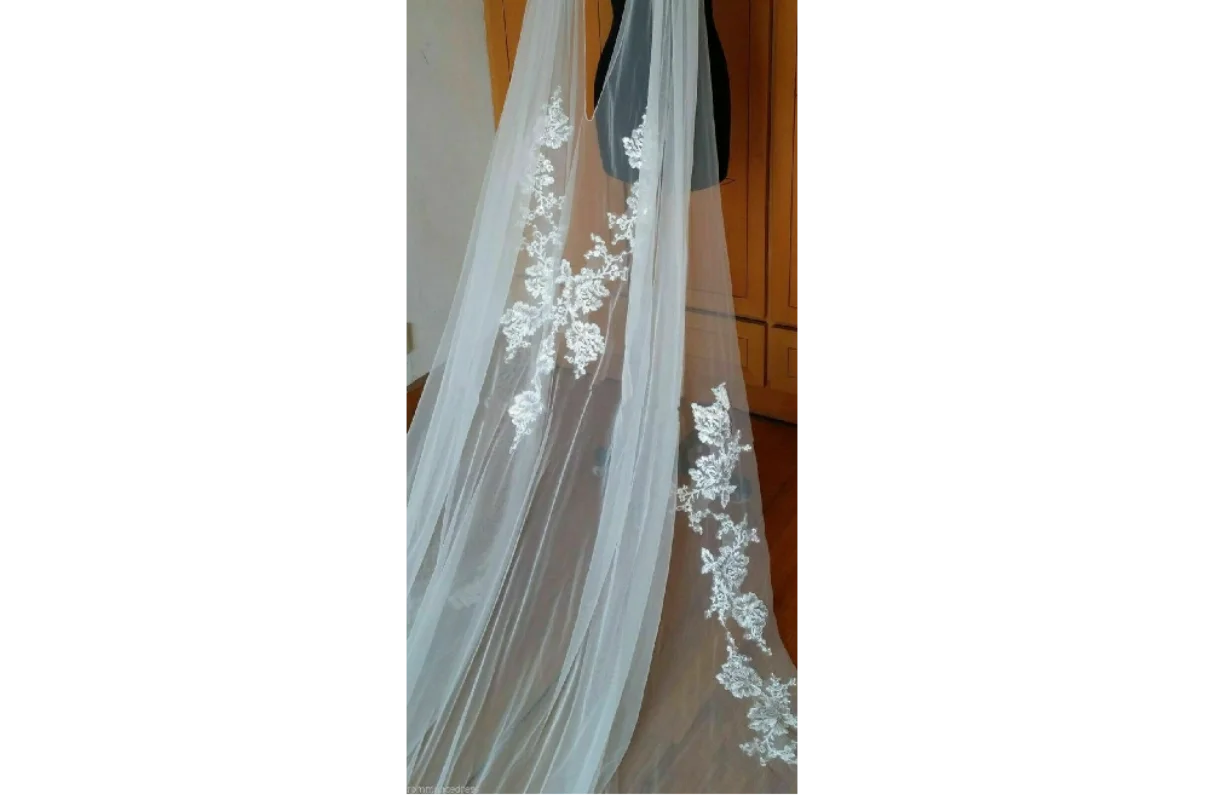 Mantello da sposa da cattedrale mantello da sposa mantello da spalla lungo in pizzo 3M Plus Size