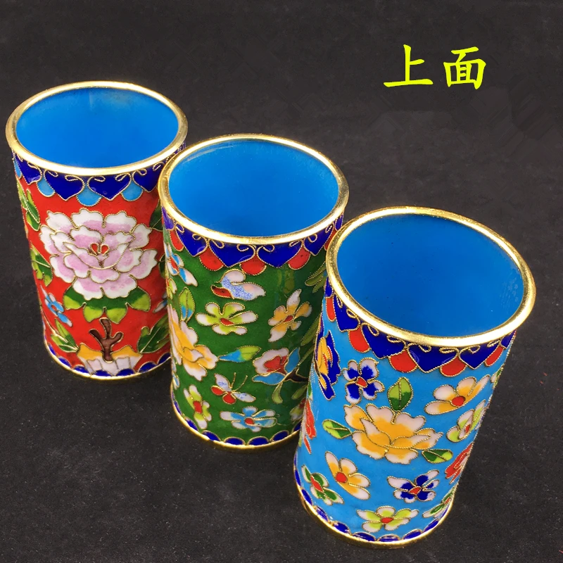 Handcraft Enamel Filigree Decoration Pen Holder Table Home Decor Chinese Cloisonne Copper Pencil Case Office Desk Accessories