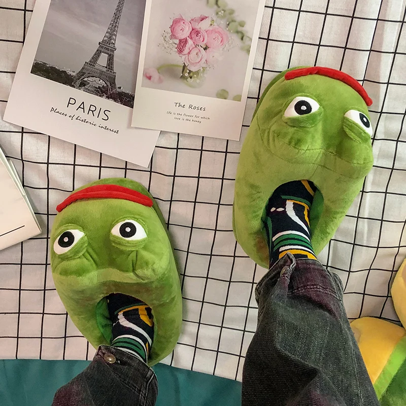 Sad Frog Plush Toy Cartoon Animal Stuffed Doll Funny Style Warm Slipper Room Soft Shoes Boy Girl Friend Christmas Birthday Gift