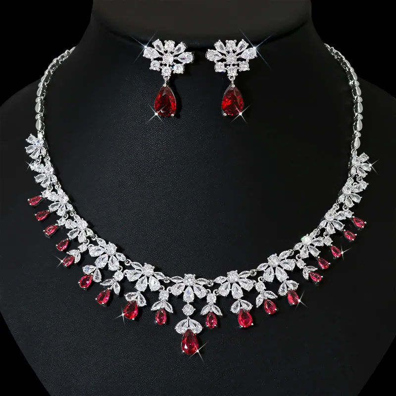 CC Trendy Necklace Earrings Sets Wedding Accessories Women Choker Engagement Jewellery Bridal Dress High Quality 2PCS Gift HL028