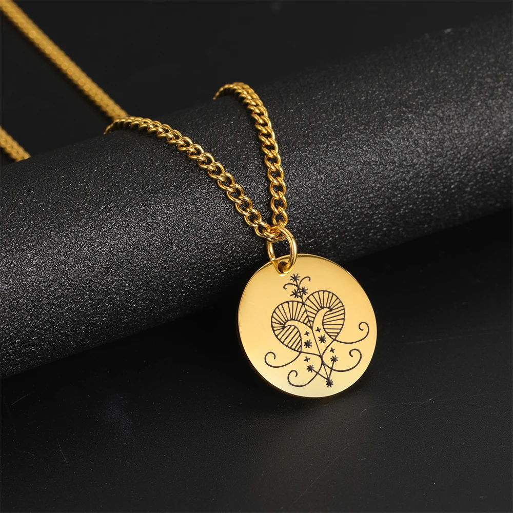 Dawapara Veve Erzulie Amulet Voodoo Talisman Pendants Necklace Goddess of Love and Desire Necklaces Stainless Steel Jewelry