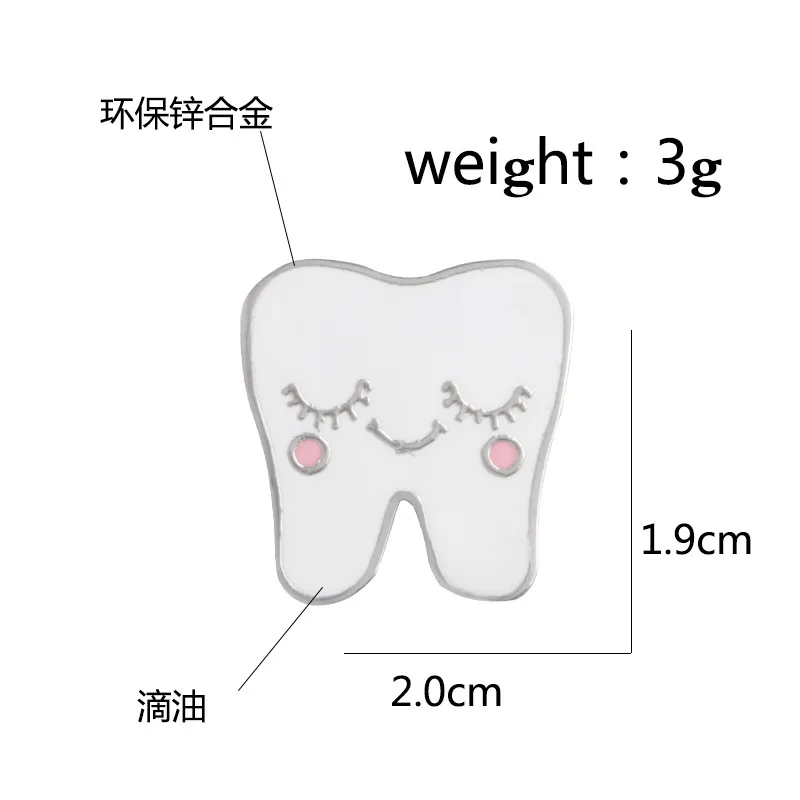 White Cartoon Smile Teeth Custom Enamel Brooche Cute Funny Medical Jewelry Accessories Kids Gifts Knapsack T-shirt Pin Wholesale