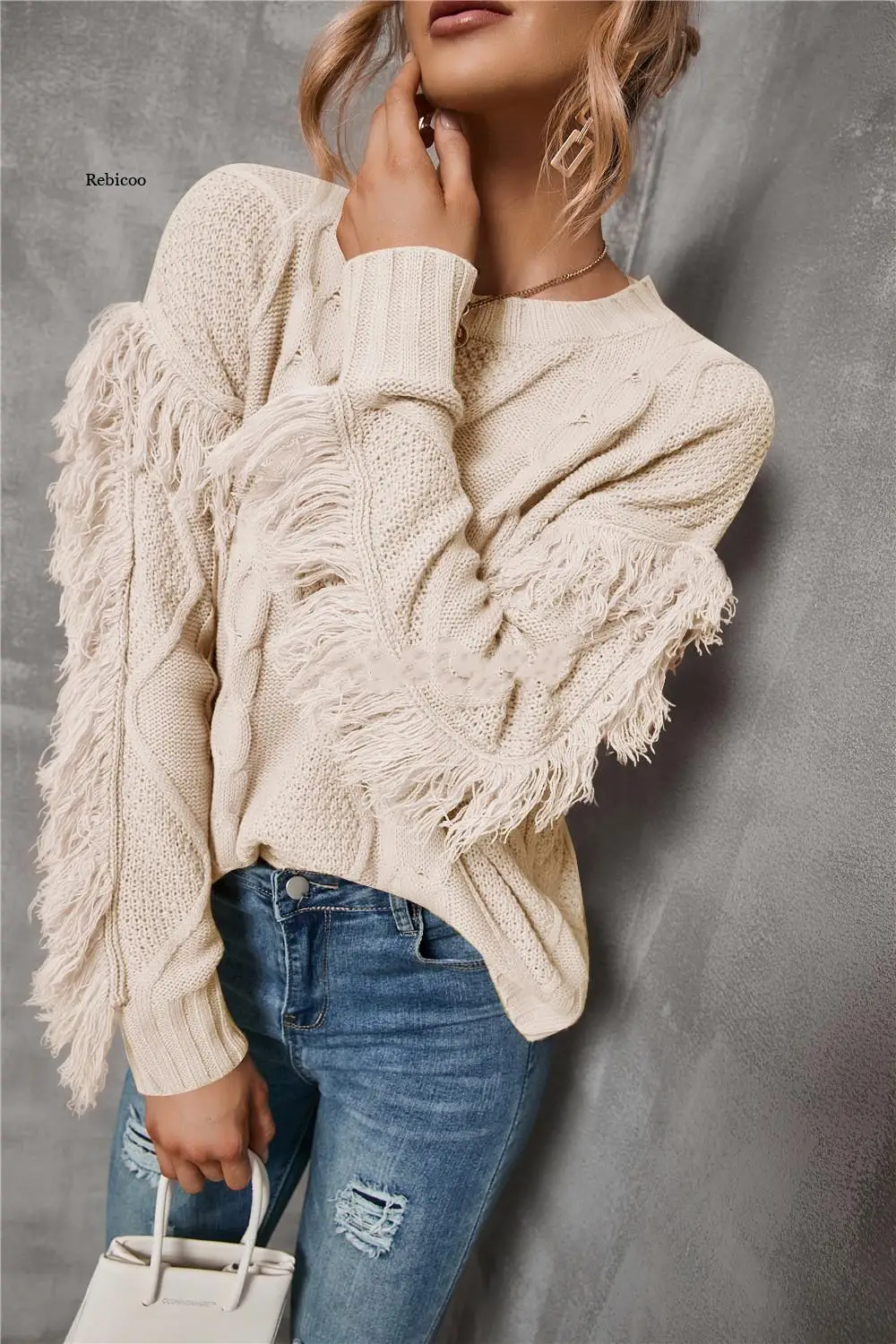 

Women's Sweaters Thick Warm Sweater Women Tassel Sleeve Oversized Pullovers Loose Women's Jumper Pull Autumn Winter New