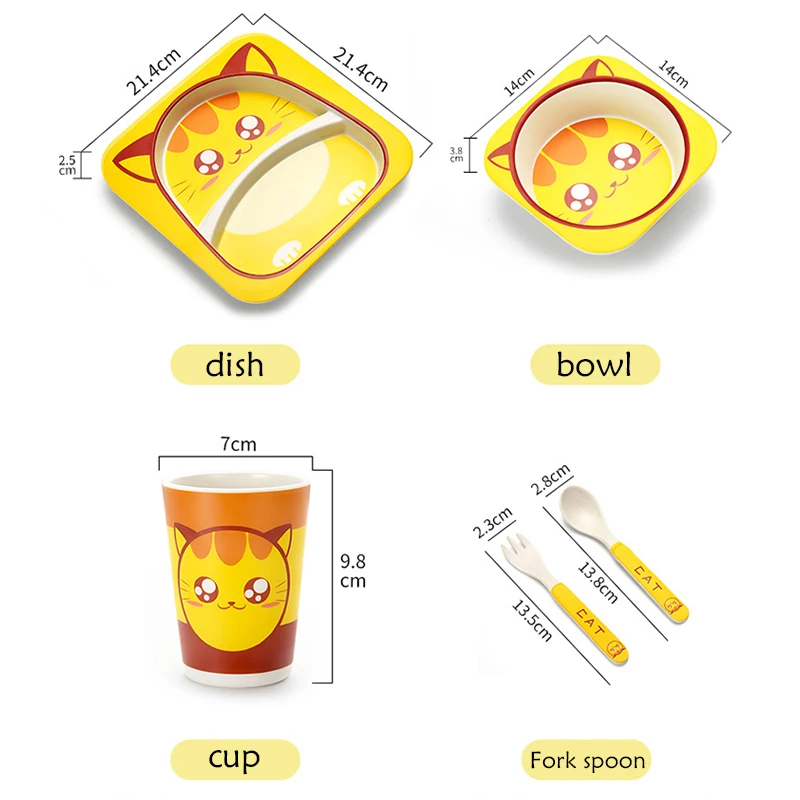 Imebaby 5pcs baby natural bamboo tableware bamboo bowl baby feeding tableware children cute cartoon new year gift bowl set