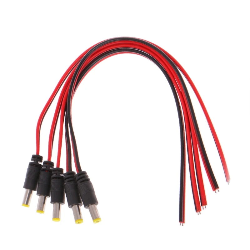 Connecteur d'alimentation cc mâle, 5.5x2.1mm, 5 pièces, pour CCTV, câble PSU Pigtail, Jack 12V, 2022