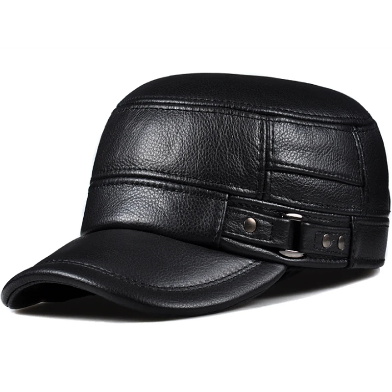 Gorra de cuero genuino para hombre, gorro plano, cálido, militar, elegante, británico, Vintage, de cuero de vaca