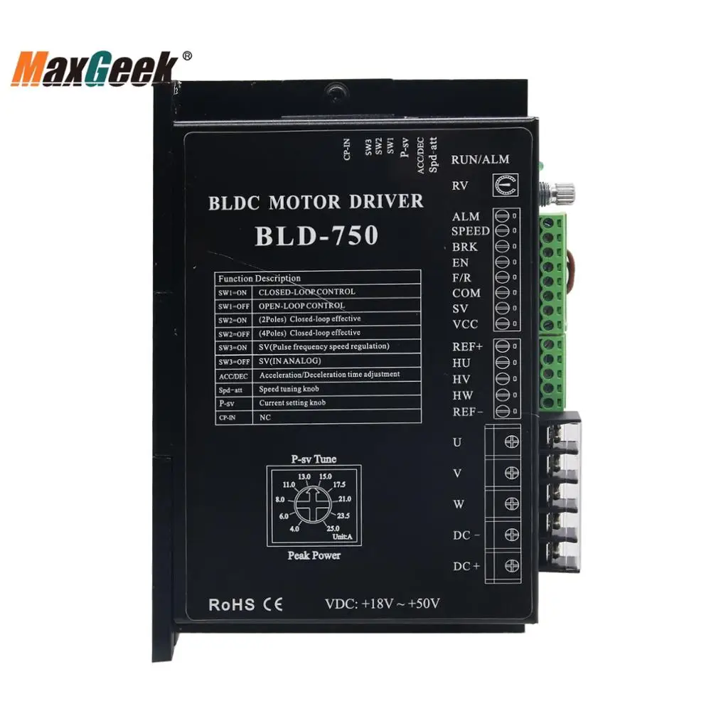 Maxgeek BLD-750 BLDC DC Brushless Motor Driver Controller 750W w/ Hall for Brushless DC Motor