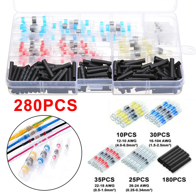 

280pcs New Heat Shrink Solder Sleeve Kit Waterproof Seal Wire Butt Connectors