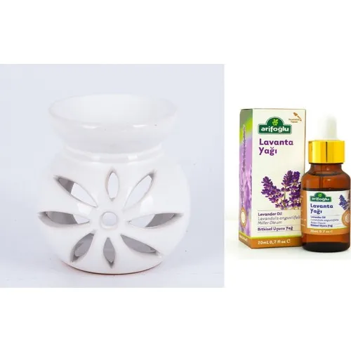 Product Smart White Ceramic Censer Candle Holder and Lavender Oil Set