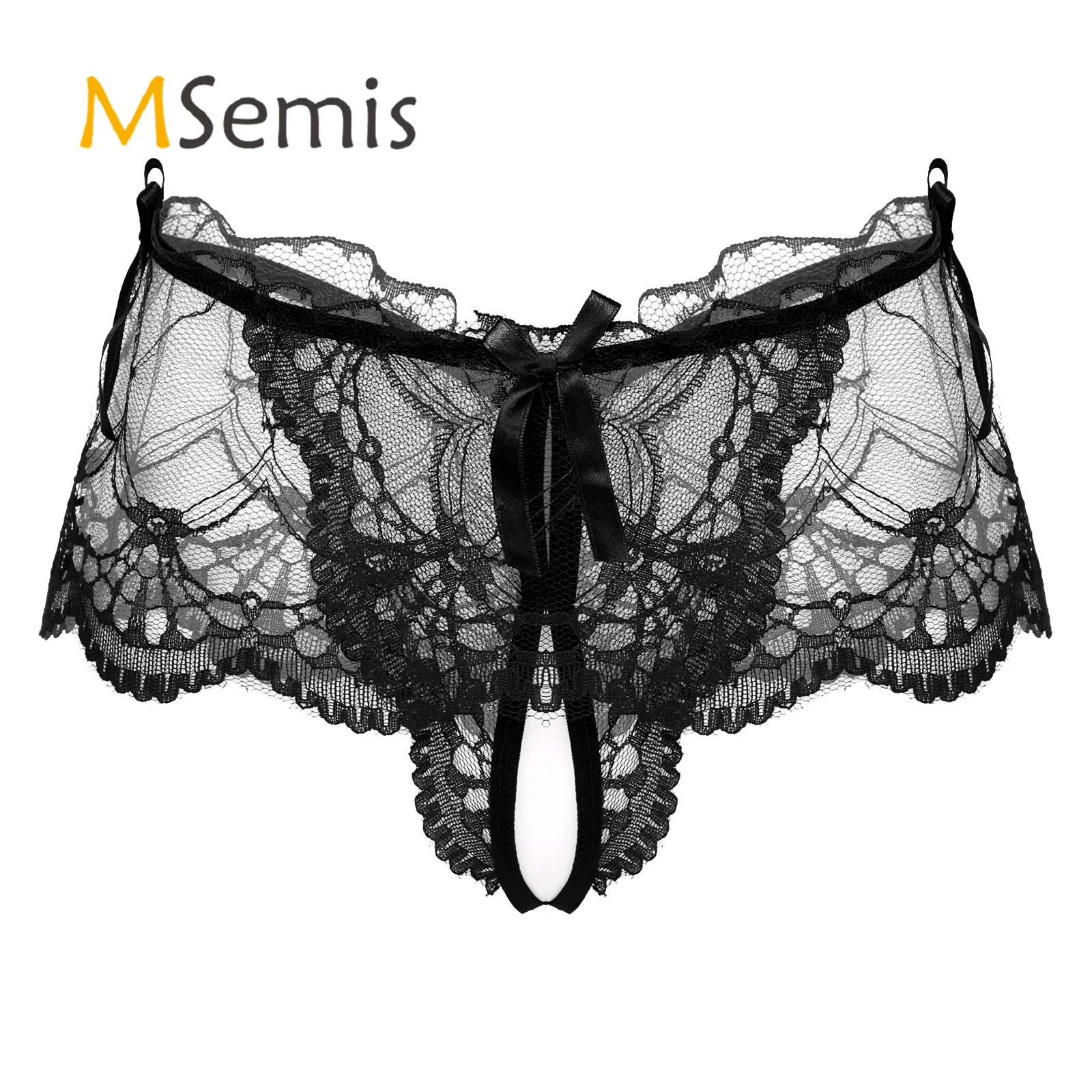 

Mens Lingerie Hot Thong T-back Skirted Panties See-through Lace Crotchless Erotic Sissy Underwear Low Rise G-string Thong Briefs