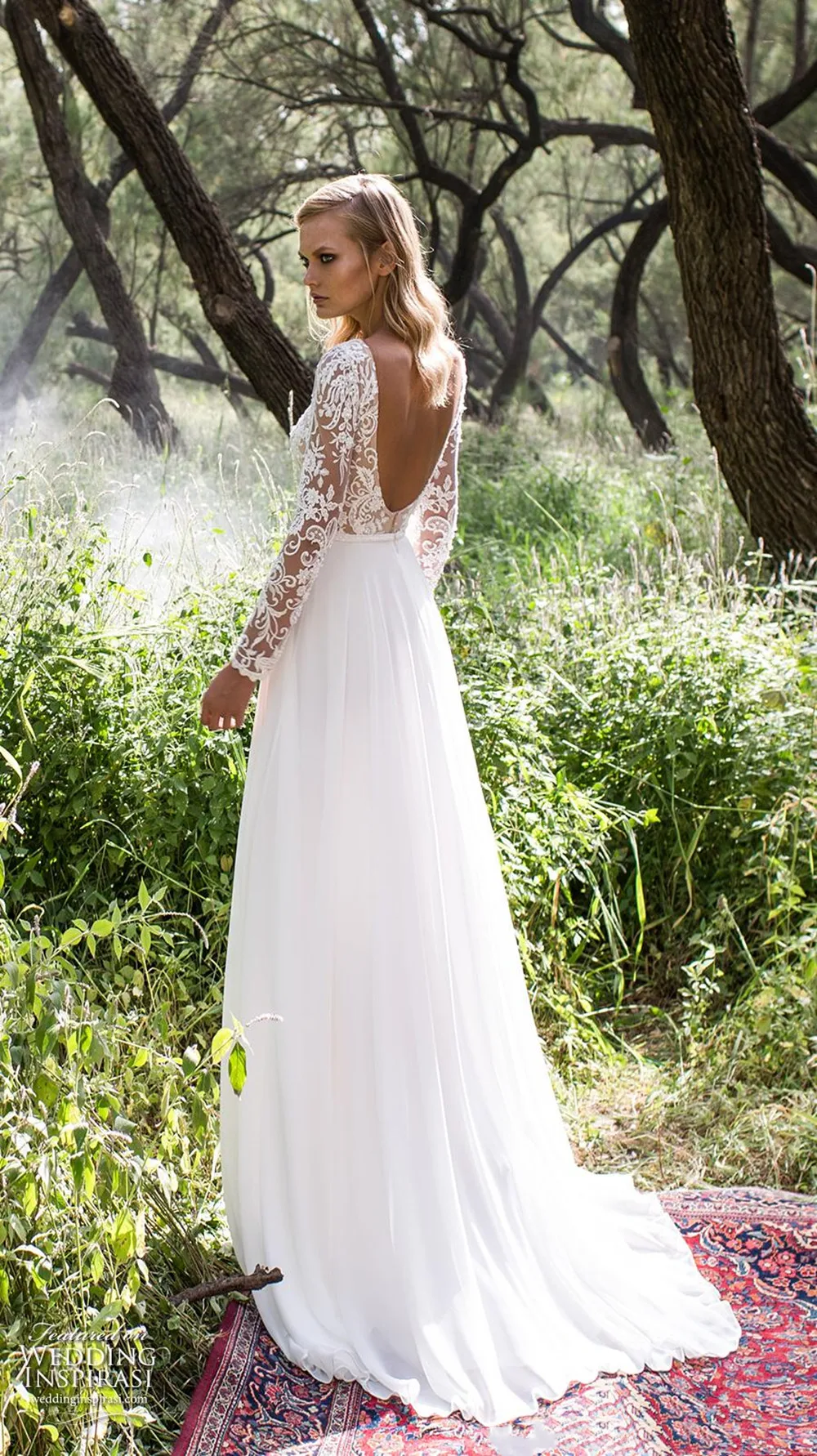 2022 nuovi abiti da sera in Chiffon a maniche lunghe trasparenti Sexy moderni Top in pizzo Backless Summer Beach abiti da sposa abiti da sera