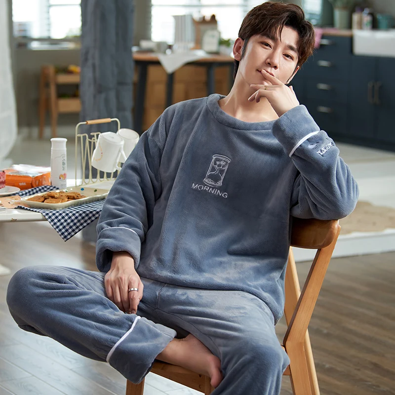 High quality Flannel Winter Sleepwear for Man Fashion Sleep Tops Long Pant Pajamas Suits Warm pijama hombre pyjama homme Freeshi