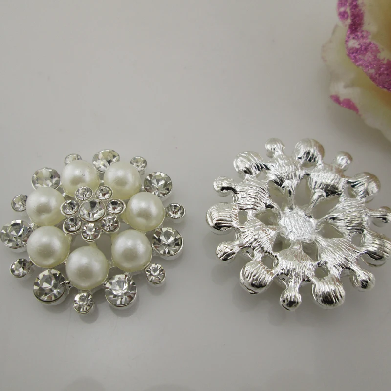 5pcs Rhinestones Buttons Flat Back Ivory Pearl Craft Making Accessories Wedding Invitation Card 33mm