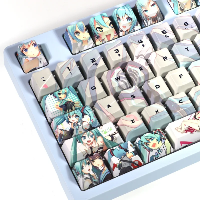 1 Set PBT 5 Sides Dye Sublimation Keycaps Two Dimensional Anime Beauty Girl Key Caps For ANSI Layout Mechanical Keyboard