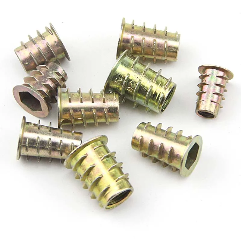 10/25X M4 M5 M6M8 M10 Metal Hexagon Hex Socket Embedded Insert Nut E-Nut for Wood Furniture Inside and Outside Thread Zinc-alloy