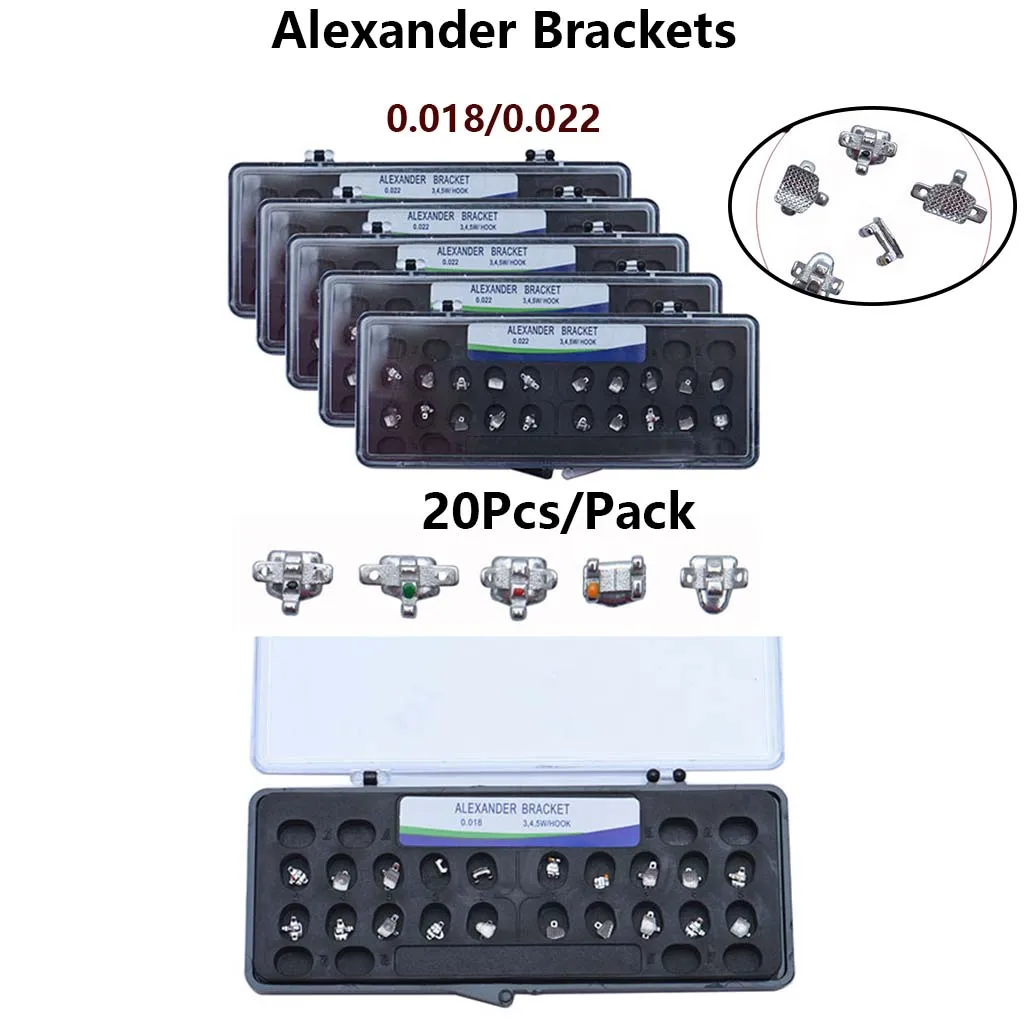 20Pcs/Pack Dental Orthodontic Alexander Bracket Brace Braces For Teeth Mesh Base MIM Solt 0.018/0.022 Hooks 345 Dentist Material