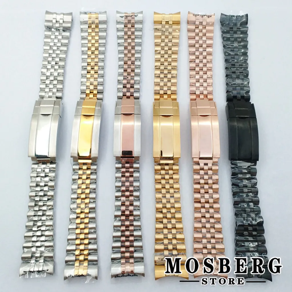 

Watch Strap 20mm Stainless Steel Gold Black Two Tone Foliding Clasp Fit Men' Watches Accessories Parts