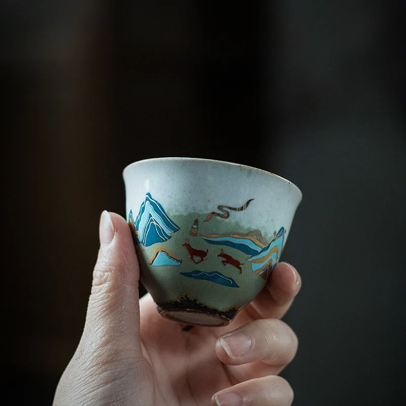 Japanese Antique Stone Celadon Glaze Fulushan Tea Cup Ceramic Kung Fu Small Tea Cup Fragrance-Smelling Cup Tea Cup Bowl