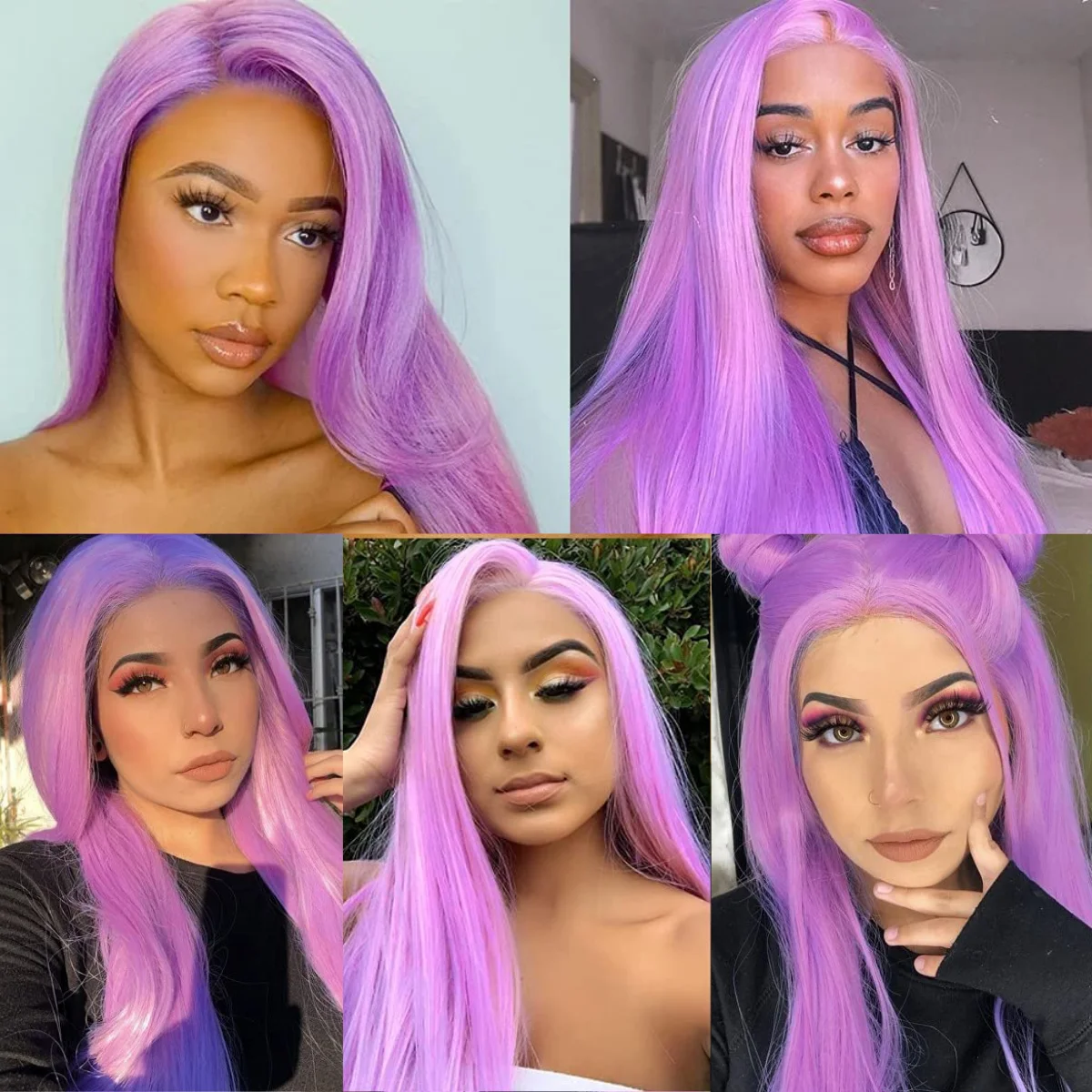 Lace Wigs Long Straight Hair Light Purple Color Wigs for Fashion Women Light Purple Synthetic Lace Wigs with Natural Baby Hair