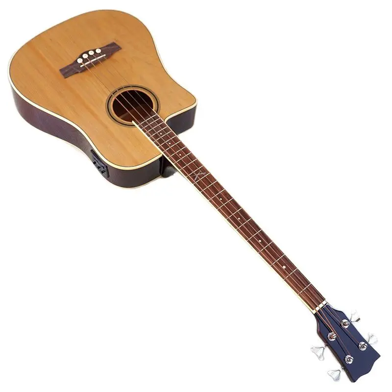 Left Hand 4 String Electric Acoustic Bass Guitar Full Basswood Body 43 Inch Wood Guitar Natural Color Glossy with Guitar Pickup