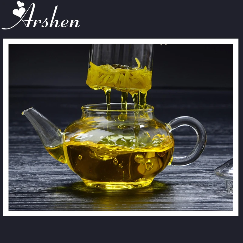 Arshen Newest 250ml Filterable Heat-resistant Glass Teapot Double Wall or With Stainless Steel Spring Teapot Clear Glass Tea Pot