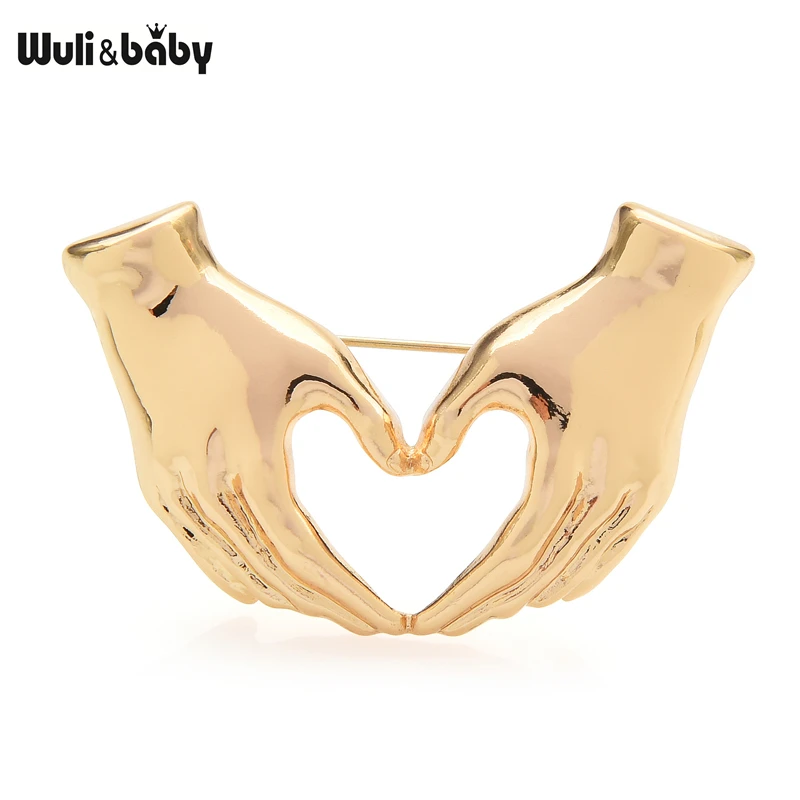 Wuli&baby Hand Pose Heart Brooches For Women Unisex 2-color Love Office Causal Brooch Pins Gifts