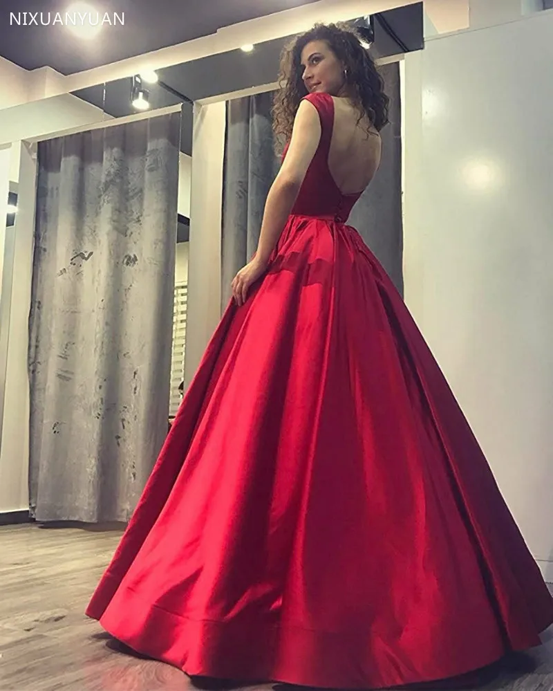 Evening Dress Simple Long Satin Prom Dress Sexy Backless Womens Pageant Gown Formal Dress Vestido De Festa