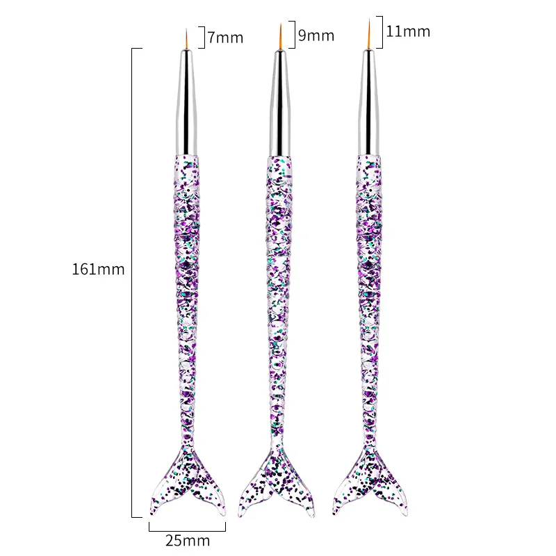 3 قطعة/المجموعة حورية البحر مقبض مسمار الفن بطانة الرسم UV هلام تمديد فرشاة الأظافر DIY نمط تصميم رسم خط القلم مانيكير أداة