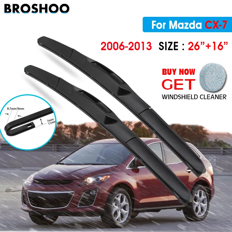 

Car Wiper Blade For Mazda CX-7 26"+16" 2006-2013 Auto Windscreen Windshield Wipers Blades Window Wash Fit U Hook Arms