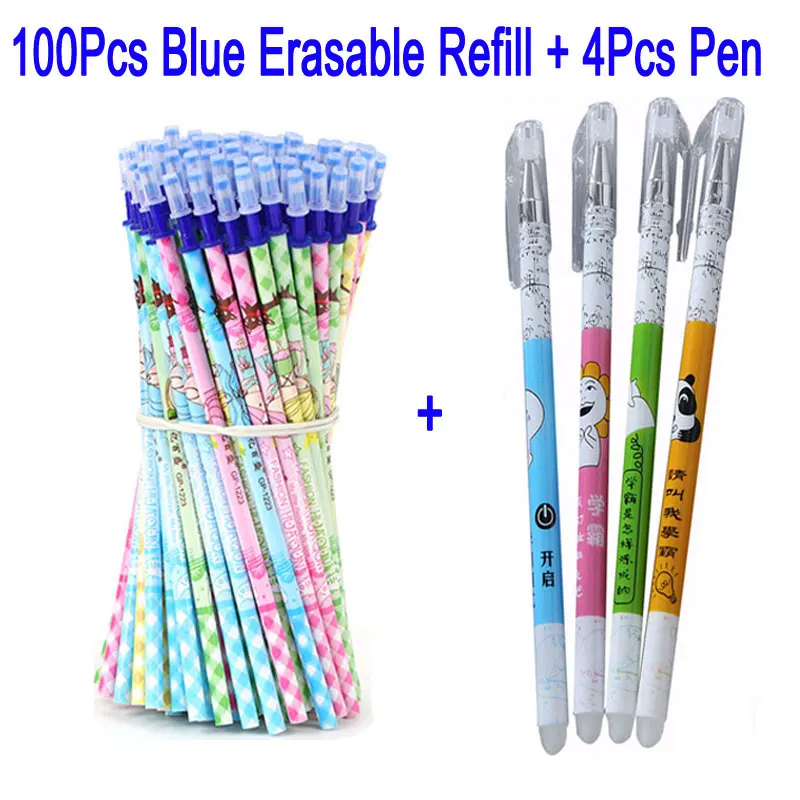 

100+4Pcs/Set 0.5mm Tip Magic Erasable Gel Pen Refill Rod Blue Black Ink Office School Signature Writing Stationety Accessories