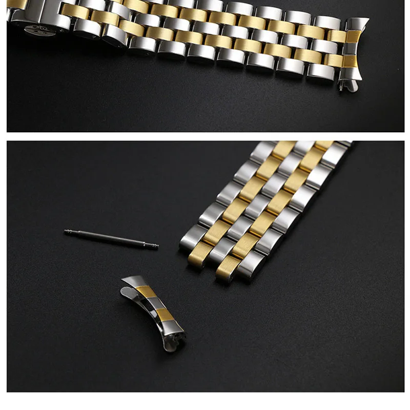 2in1 Flat Curved End Watch Strap 18 19 20mm 21 22mm 24mm 26mm Replacement Watch Band Butterfly Buckle Stainless Steel Watchbands