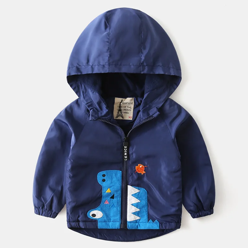 Children Clothing New Autumn Winter Spring 2021 Windbreaker Hooded Cartoon Striped Zipper Top Hardshell Jacket For Boys