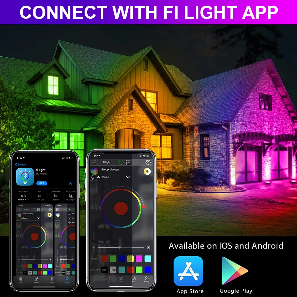 16 Million Colors 27 Modes LED Flood Lights RGB Color Changing 20W Bluetooth APP Control IP66 Waterproof Outdoor Dimmable D30