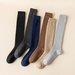 Chaussettes longues au genou pour hommes, chaussettes en coton éponge décontracté, chaussettes chaudes pour l'hiver, optique, 5 paires