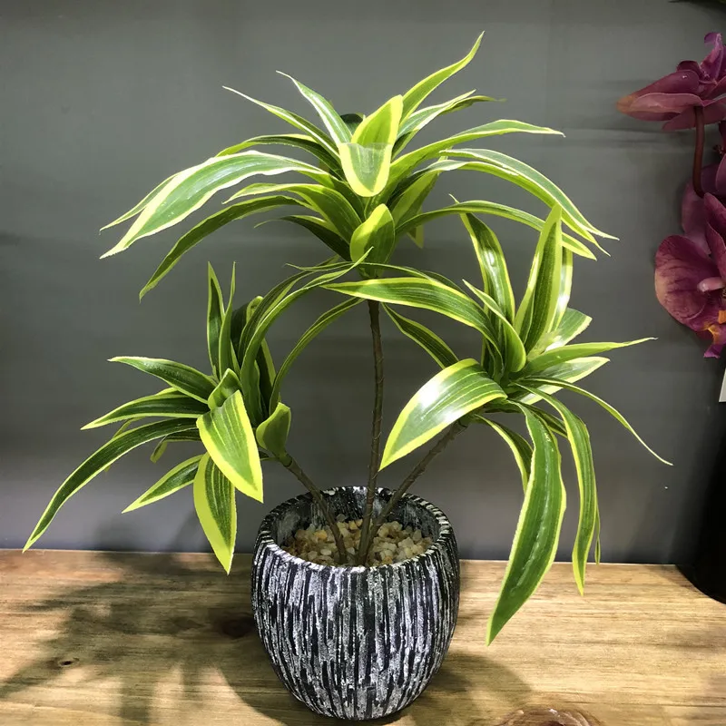 36 cm 3 Köpfe Künstliche Palme Kunststoff Bambus Zweig Tropische Topfpflanzen Gefälschte Gras Für Home Desktop Pflanze Wand Dekoration – Detail 4