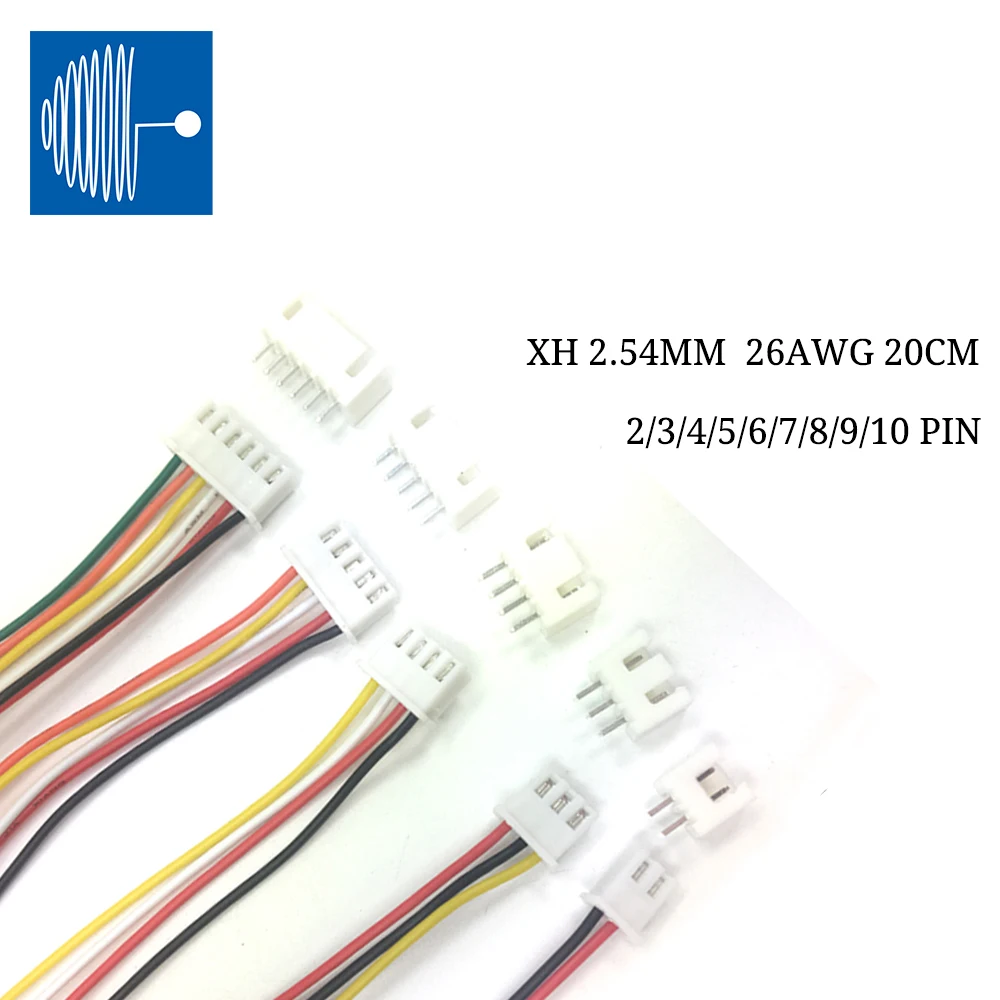 Set of 10 JST XH 2.54mm Cable Connectors 26AWG Cable Length 20cm Male Female Connector 2, 3, 4, 5, 6, 7, 8, 9, 10 Pin Connector