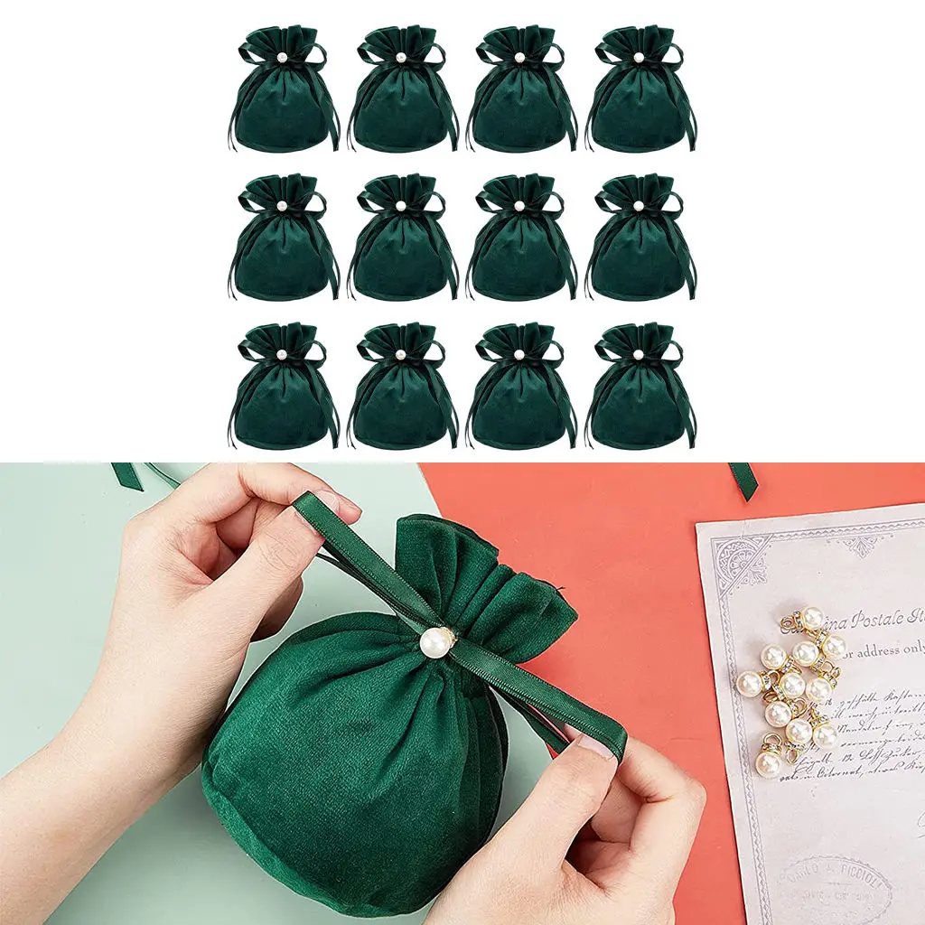 12pcs/lot 10x12cm Green Velvet Pouches Jewelry Packaging Display Drawstring Packing Gift Bags & Pouches