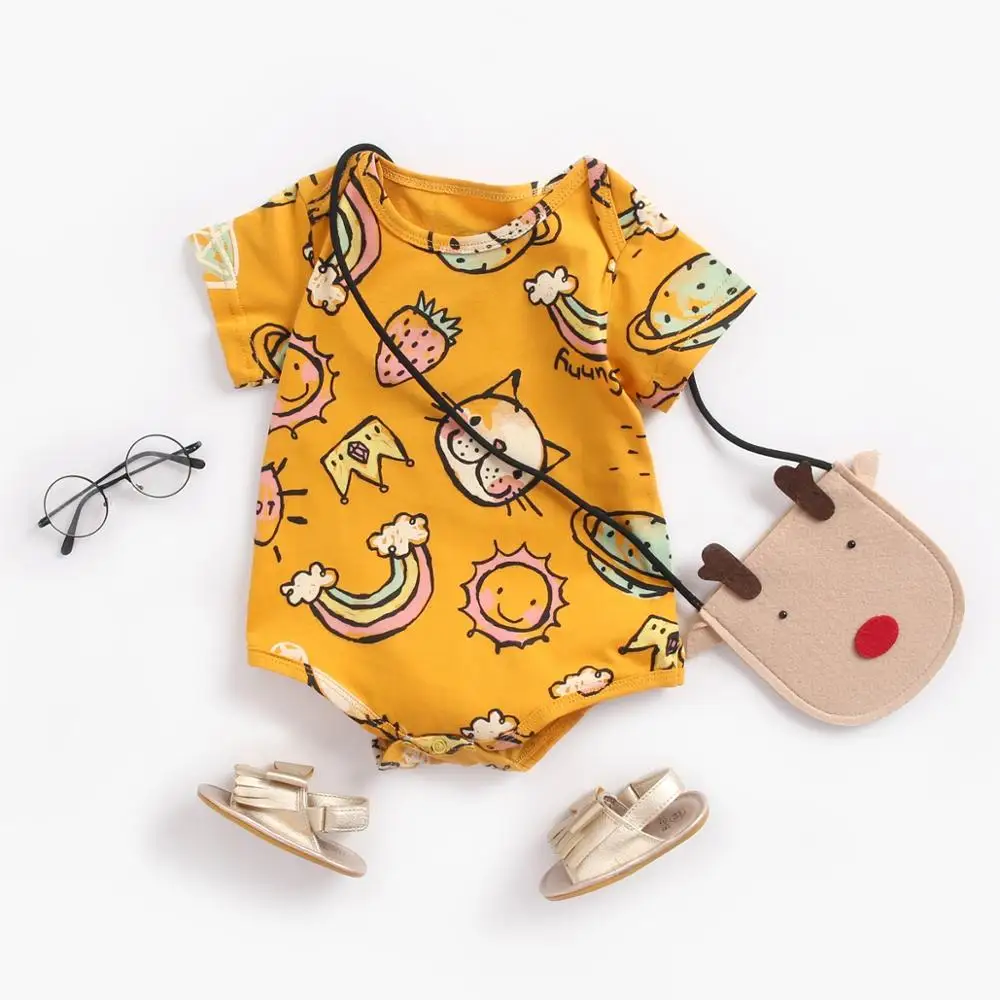 Sanlutoz Short Sleeve Baby Boys Girls Summer Bodysuits Cotton Infants Clothing Onesies Cute Cartoon Printing