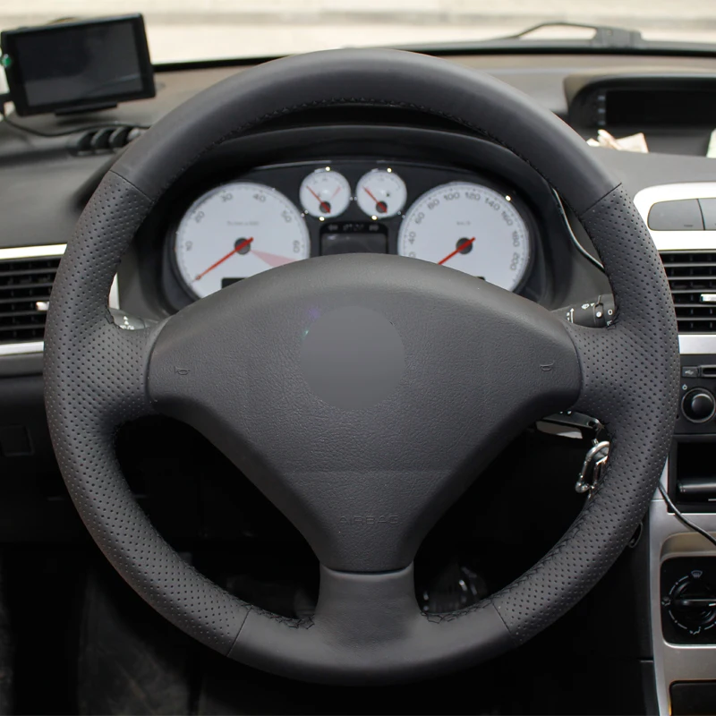 APPDEE Black Artificial Leather Car Steering Wheel Cover for Peugeot 307