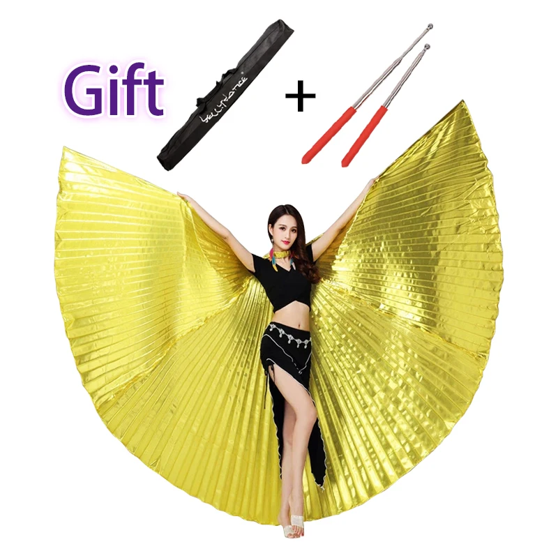 Isis Wings For Belly Dancing Egyptian Gold Wings With Sticks Bag Belly Dance Accessories Carnival Festival Women Clothing Prop