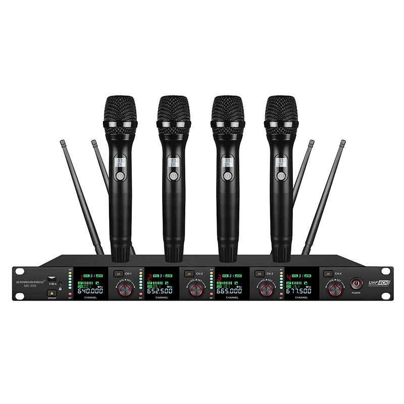 Paulkitson MK508 Professional Wireless Microphone System 4 Channel Conference Mic For Party Karaoke Church Show Meeting